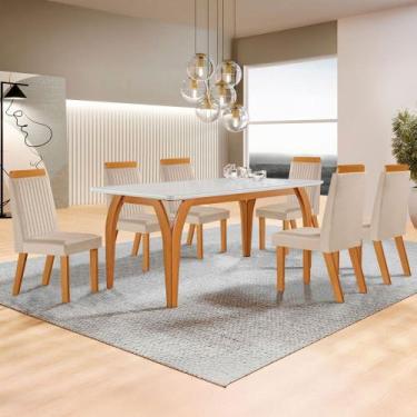 Imagem de Mesa de Jantar 4 Lugares Agata com Vidro Castanho/Cinamomo/Suede Creme