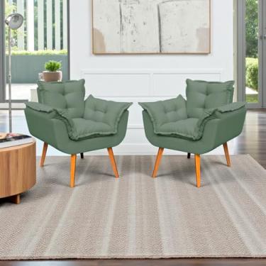 Imagem de Kit 2 Poltronas Decorativa Confortável Para Sala Quarto Recepção Escritório Manicure Tecido Linho (Verde)