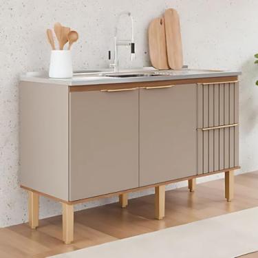 Imagem de Gabinete de Cozinha 2 Gavetas Ripado 144cm Madeira 100% Mdf (Freijo/Cappuccino)