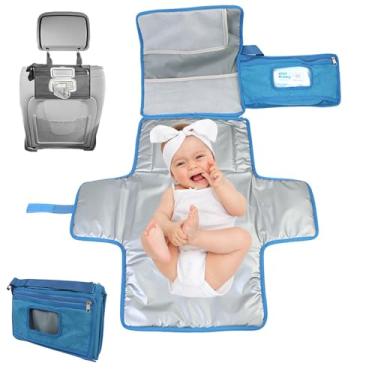 Imagem de Trocador portátil para recém-nascido, trocador de fraldas expansível com bolsos para lenços umedecidos Almofada de troca de bebê resistente à água para viagens, compras, presentes de chuveiro (Azul)