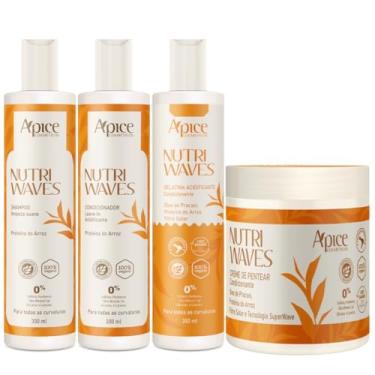 Imagem de Kit Apice Nutri Waves Shampoo e Condicionador 300ml Gelatina Fixação Anti Frizz 300ml Creme de Pentear 500g