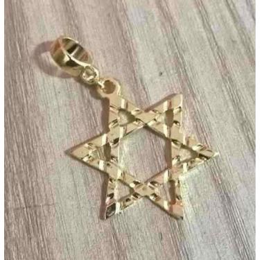 Imagem de Berloque Pingente Estrela De Davi Com Detalhe Folheado Ouro