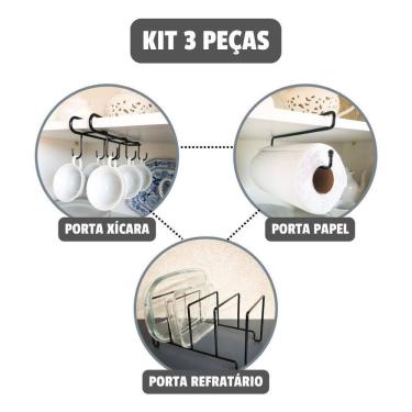 Imagem de Organizador suporte cozinha armário prateleira kit 3 peças