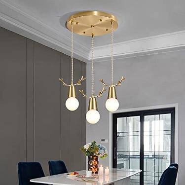 Imagem de Lustre 3 Cabeças Restaurante Luzes Pendentes Disco Lustre Escada Lustre Todos Bronze Luzes Penduradas Cozinha Varanda Chifres Lustre Lâmpada de Teto