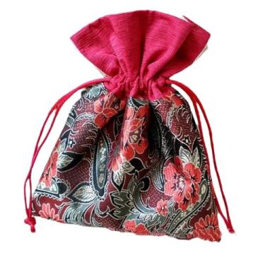 Imagem de Only My Live Home Sacos grandes de armazenamento de joias com cordão, bolsa de brocado de seda chinesa, pulseiras de colar longo, bolsas de embalagem 15 x 19 cm (5, bordô)