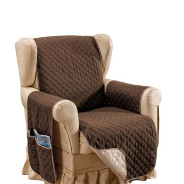 Imagem de Capa de Sofá Poltrona 1 Lugar Dupla-Face Protetor Com Porta Objetos Toque Macio 170 Fios (Tabaco/Avelã)