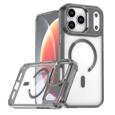 Imagem de POYUFRG Capa magnética para iPhone 17 Pro Max/17 Pro/17 Air/17, capa de telefone fina transparente antiamarelamento com armação de metal, capa de proteção de lente, preta, 17 Air