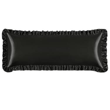 Imagem de NSGZ Fronha de cetim com babados, fronhas sedosas para cuidados com o cabelo e a pele, capas de almofada de cetim preto com fecho de envelope, fronhas antirugas para decoração de quarto de luxo