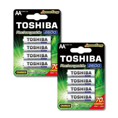 Imagem de Kit 8 Pilhas Recarregáveis AA 2600mAh Toshiba 1.2V Ni-MH TNH6GAEA