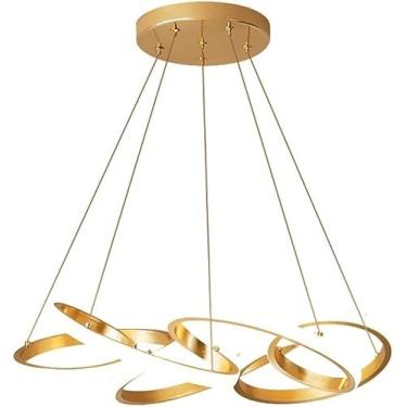 Imagem de Lustre moderno com controle remoto e luz de teto para restaurante, luzes pendentes de LED surround - Lustres de alta qualidade, luz decorativa dourada, decoração moderna