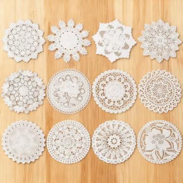 Imagem de beinkmake 12 peças de porta-copos brancos de renda de crochê 15 cm, porta-copos, porta-copos, bordados, redondo, vintage, para decoração de mesa, cozinha, copo de jantar, vaso