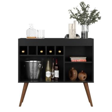 Imagem de Aparador Adega Bar Buffet para Sala de Estar Pés Palito Moderno com Nichos(PRETO)