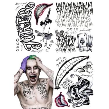 Imagem de Tatuagens de Coringa para Crianças Dia das Bruxas - 13 folhas, tatuagens temporárias para crianças, adesivos de tatuagem falsos, fantasia de coringa, baile de máscaras, cosplay, acessórios de festa