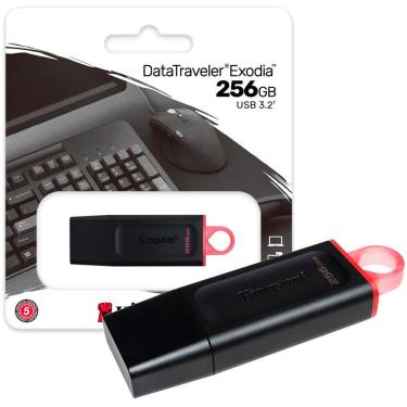 Imagem de Pen Drive Kingston DataTraveler Exodia 256GB USB 3.2 Gen1, com Tampa Protetora, Preto - DTX/256GB