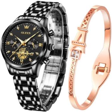 Imagem de Relógio feminino OLEVS, presente, conjunto de pulseiras, ouro rosa par