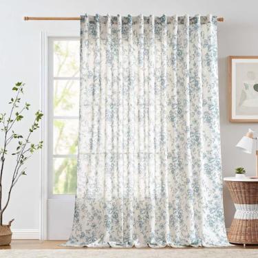 Imagem de Cortina jinchan Linen Floral 254 cm extra larga para porta de pátio