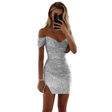 Imagem de Vestido de boas-vindas BITALY prateado com lantejoulas sem fenda no om