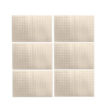 Imagem de Kit Descanso Pratos Jogo Americano 6 Peças Retangular Luxo Sousplat Impermeável Mesa Jantar Creme