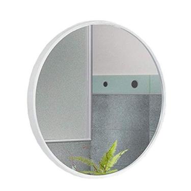 Imagem de Espelho redondo de montagem na parede espelho de painel de vidro para maquiagem moldura de metal branco espelho decorativo moderno para entradas banheiros sala de estar espelho (tamanho: 60 cm