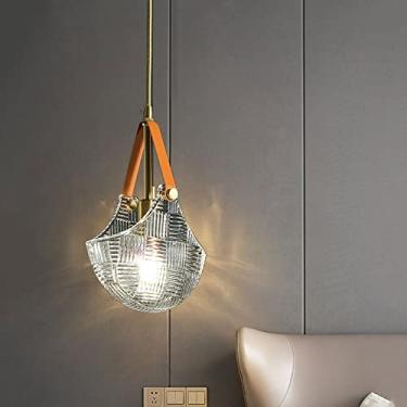 Imagem de YQSLQZZ Lustre de vidro, luminária decorativa de cabeceira com pingente de iluminação, altura ajustável sala de jantar cozinha ilha luzes de teto suspensas, luzes E14*1