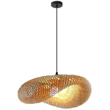 Imagem de WYUYIWH Luminária pendente de teto retrô de bambu boho abajur de bambu vintage luz de teto em vime luminária pendurada à mão, ilha de cozinha nórdica, luz de sala de jantar para quarto