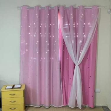 Imagem de Cortina Corta Luz com Voil Blecaute Desenho Estrelinhas Quarto Sala Es