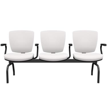 Imagem de Cadeira Longarina 3 Lugares Aeroporto Recepção Preto Baixa Flexi P03 Vinil Branco - Lyam