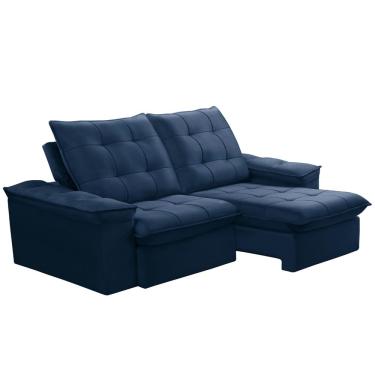 Imagem de Sofá Retrátil Reclinável Para Sala 3 Lugares 210cm Nijma F04 Veludo Azul - Lyam Decor