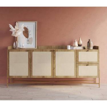 Imagem de Balcão Buffet Theo 3 Portas 2 Gavetas Palhinha Pés metálicos Oslo Arte