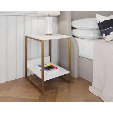 Imagem de Mesa Cabeceira Industrial Tókio Base Ferro Dourado Tampo Branco - Impé