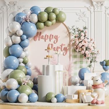 Imagem de Kit de arco de guirlanda de balões verdes e brancos azuis empoeirados de 129 peças, balão de látex, 45,7 cm, 18, 12, 25,4 cm, balões de látex para casamento, aniversário, tema princesa, chá de bebê