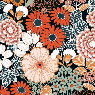 Imagem de Vintique Papel de parede floral Peel and Stick Boho papel de parede removível impermeável laranja/verde/vermelho papel de contato para quarto, banheiro, parede de casa 44 x 600 cm