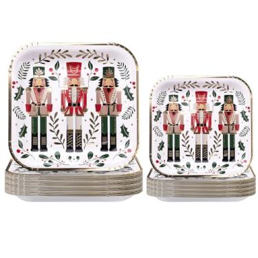 Imagem de WRAPAHOLIC 50 peças de pratos de papel de Natal - 23 cm e 18 cm pratos descartáveis para quebra-nozes pratos decorativos de jantar para festas, utensílios de mesa, decoração de mesa