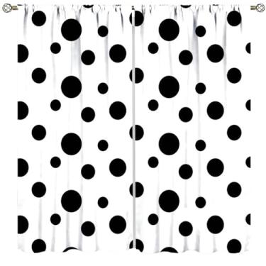 Imagem de Cortinas minimalistas modernas, clássicas pretas e brancas com bolinhas abstratas, tratamentos de janela, decoração de grafite, para sala de estar, quarto, café, escritório, conjunto de 2 painéis