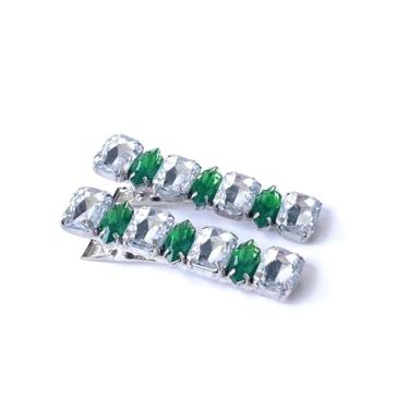 Imagem de 2 Unidades presilhas de cabelo bico de pato pedraria cristal e verde NB – Elegantes e Brilhantes, dia a dia