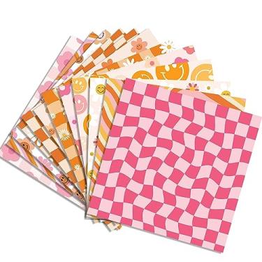Imagem de JOINFANXIN Boho Daisy Face Checkered Gift Scrapbook Bloco de papel – 24 peças retrô Groovy quadriculado decorativo artesanato dupla face decopodge cartolina para decoração DIY e confecção de cartões