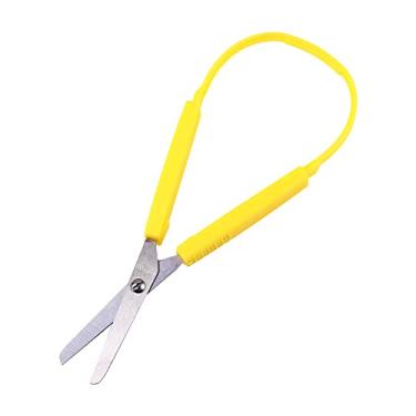 Imagem de Tesoura de laço de aço inoxidável suprimentos de corte de segurança artesanato para crianças adultos escola escritório aderência elástica (amarelo)