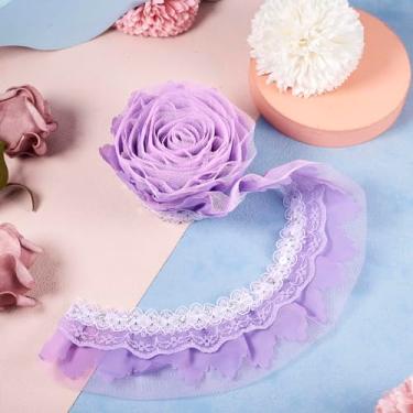 Imagem de 2,19 metros de renda chinlon plissado plissado organza roxo fitas de renda costura borda de renda enfeites de borda de renda para vestido de casamento, roupas, costura, aplique bordado, vestido