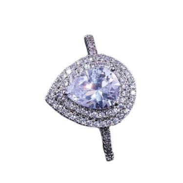 Imagem de Anel de casamento feminino de zircônia cúbica com corte em gota d'água, 10, Latão, Zircônia cúbica