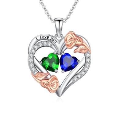 Imagem de WYDDO Colar de pedra do mês de nascimento para mulheres, mãe, colar com pingente de coração, colar de flor de rosa, joia de pedra de nascimento para a família das mães, presente de aniversário para