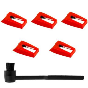 Imagem de 5 agulhas para toca-discos com 1 escova de limpeza, substituição de caneta giratória para Crosley Victrola ION Jenson tone York-Yorx LP acessórios para toca-discos de vinil (vermelho)