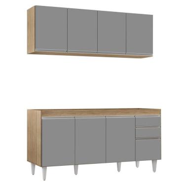 Imagem de Armário Aéreo Nevada E Balcão Para Pia 160cm Arkansas Castanho/cinza - Lumil Móveis