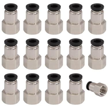 Imagem de beinkmake Conector pneumático rosqueado NPT de 15 peças para encaixe macho reto de 6 mm OD 1/4 polegada NPT para válvulas de tubulação de equipamentos hidráulicos PCF6-02 Preto