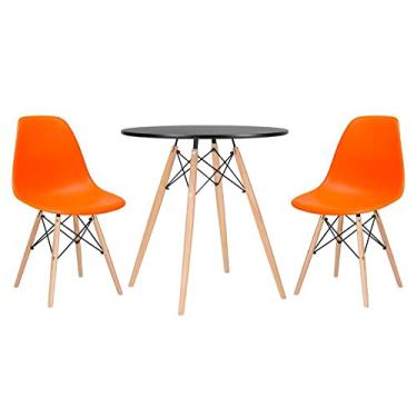 Imagem de Loft7, Kit - Mesa redonda Eames 70 cm preto + 2 cadeiras Eiffel Dsw Laranja