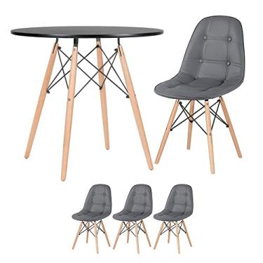 Imagem de Loft7, Kit Mesa Eames 80 cm preto + 3 cadeiras Eames Botonê cinza escuro