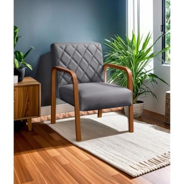 Imagem de Poltrona Decorativa Lara Luxo Para Sala Recepção Sanna Decor (Linho Cinza)