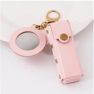 Imagem de Porta-batom portátil de couro PU, porta-chaves, porta-batom, com mini espelho, chaveiro criativo e fofo, protetor labial, batom, viagem, estojo de armazenamento de maquiagem para mulheres (estilo 15)