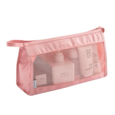 Imagem de Necessaire Feminina para Viagem com Bolso Interno – Grande, Espaçosa e Ideal para Cosméticos, Higiene, Shampoo e Perfumes (Rosa)