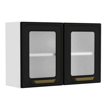 Imagem de Armário Aéreo P- Cozinha Bella C- 2 Portas C- Vidro 80cm Grafite - Bertolini