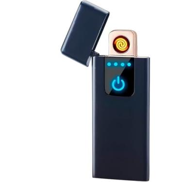 Imagem de Isqueiro Eletrônico Touch Screen, Liga de Zinco, Preto, Recarregável USB, Arco Elétrico à Prova de Vento, 7,5 x 3,5 cm, com Cabo USB